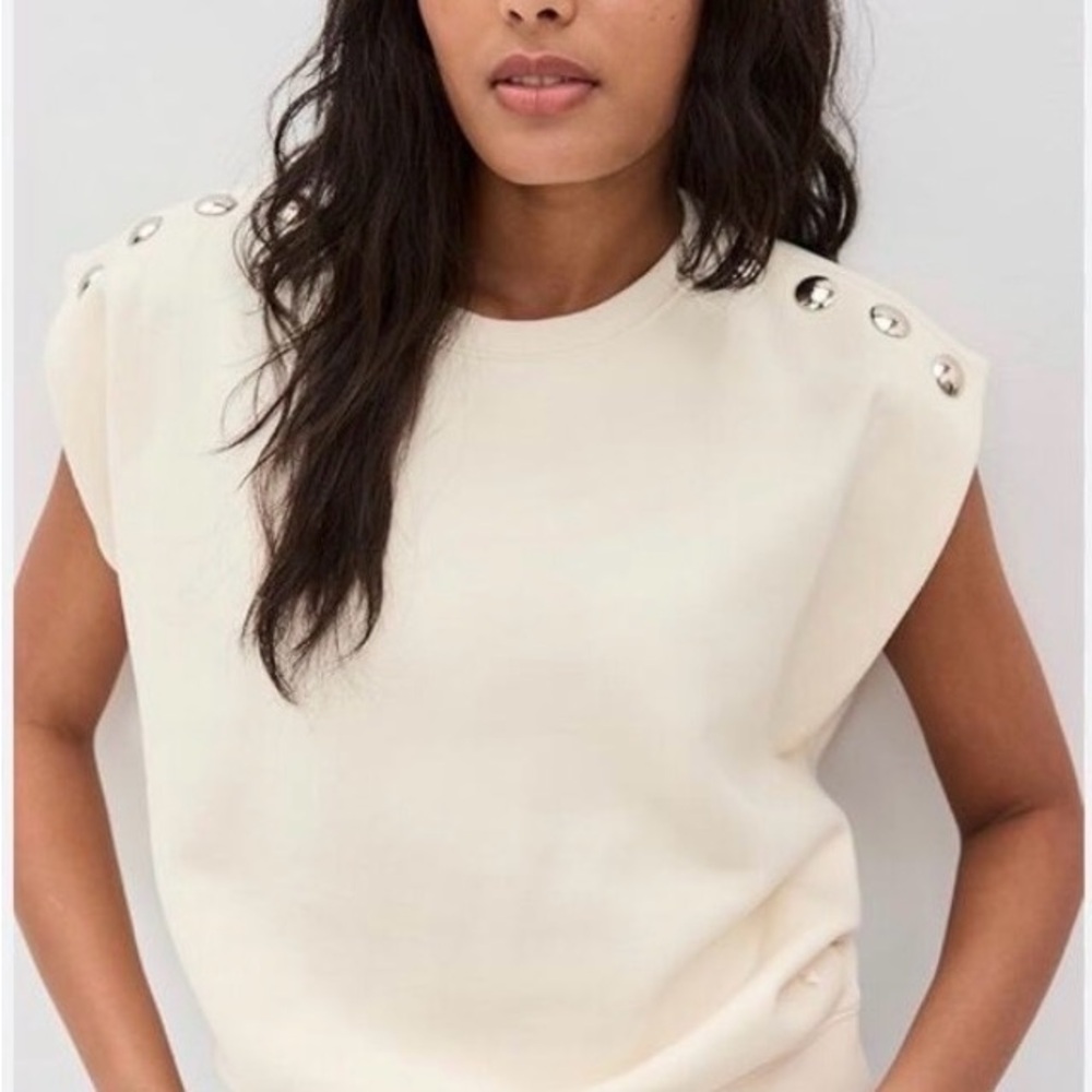 Clare V Le Vest Cream Sleeveless Cotton Tank with Silver Studs